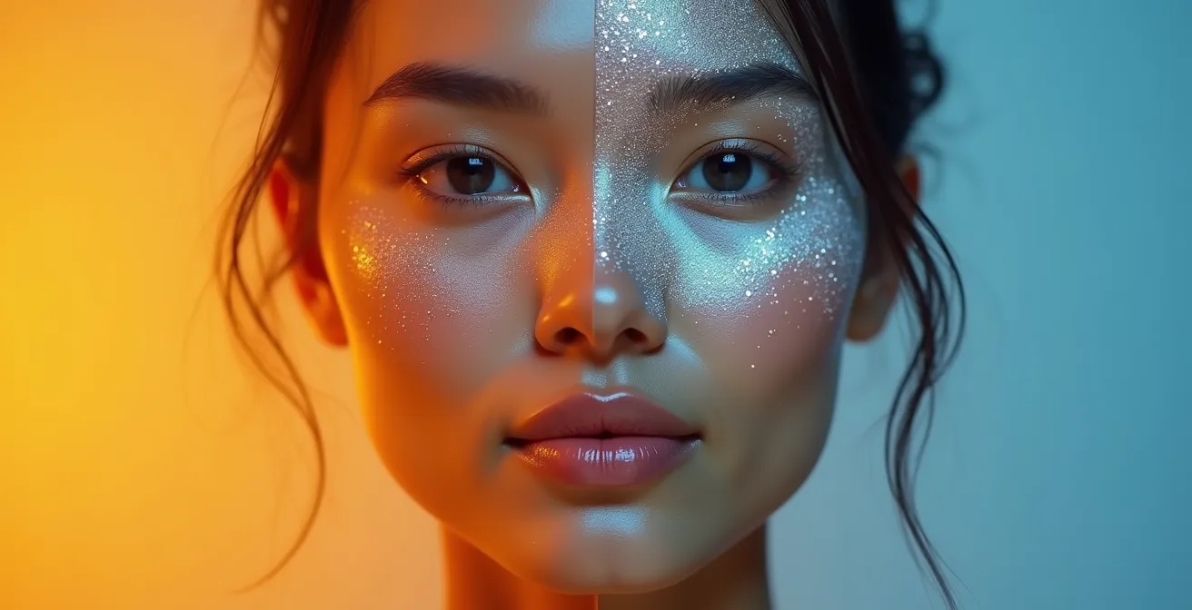 Demonstration des Flashback-Effekts bei verschiedenen Pudertypen unter Blitzlicht