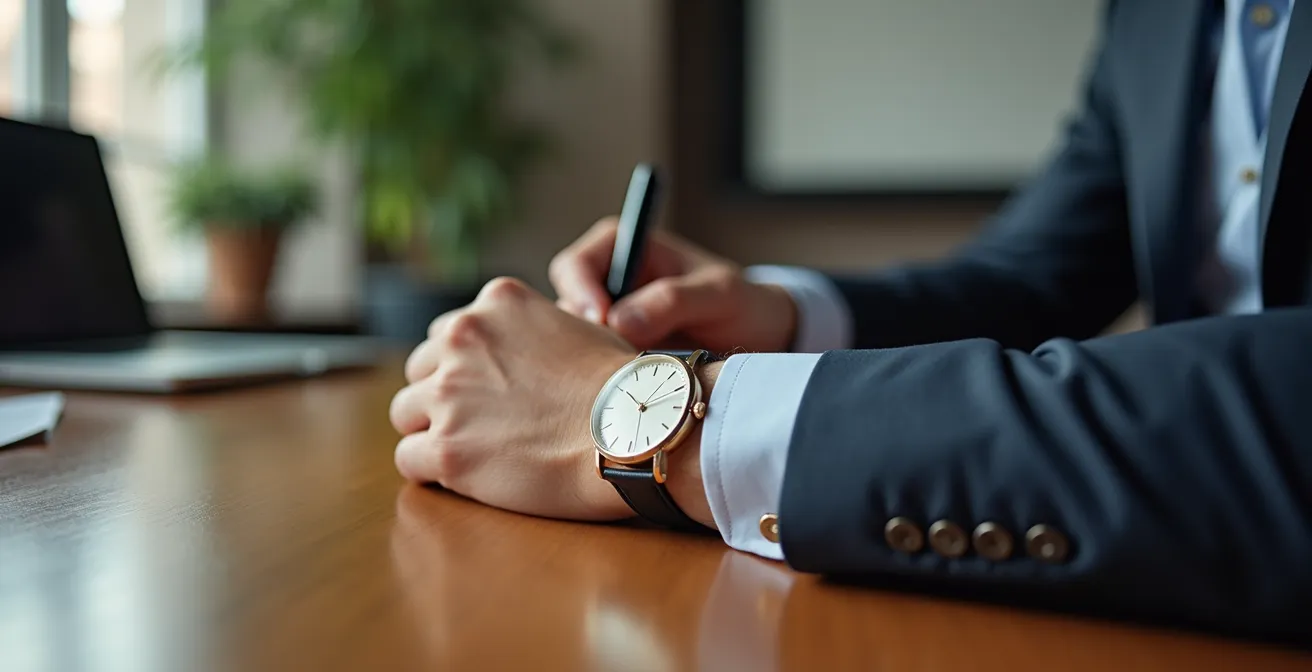 Geschäftsmann mit klassischer Armbanduhr in professionellem Umfeld