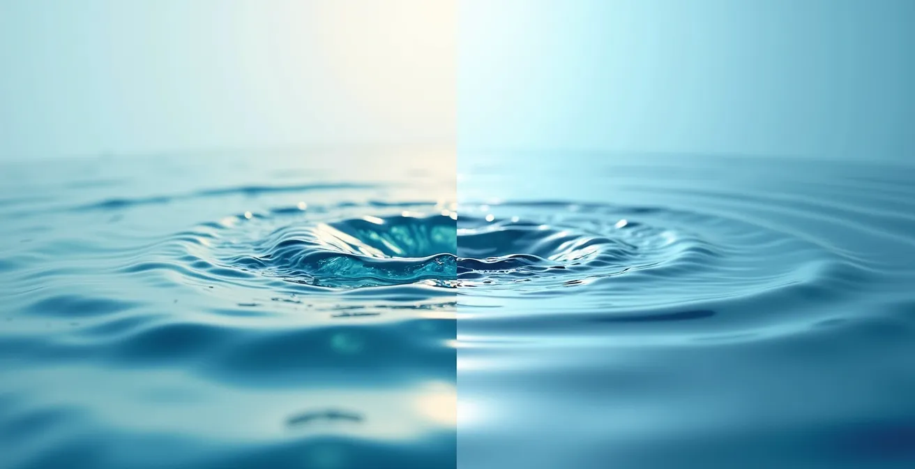 Symbolischer Vergleich zwischen einer gesunden Haut mit natürlichem Schimmer und einer über-exfolierten, künstlich glänzenden Haut