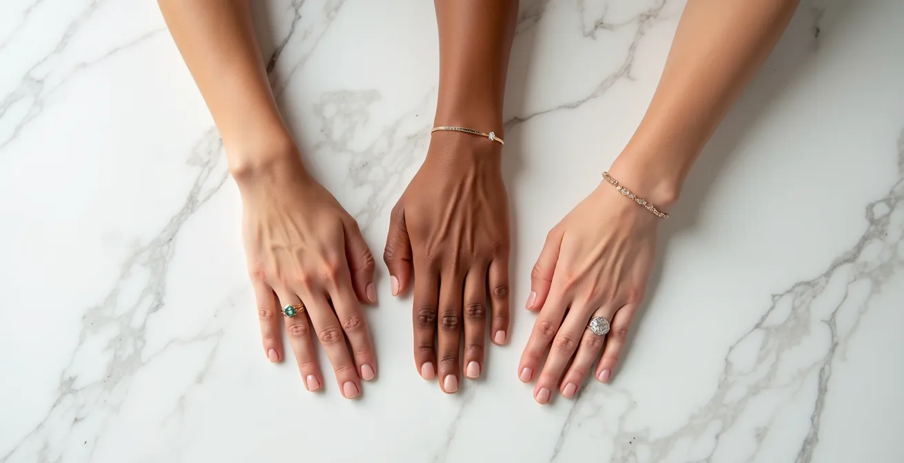 Elegante Hände zeigen Handgelenke mit sichtbaren Venen zur Untertonbestimmung