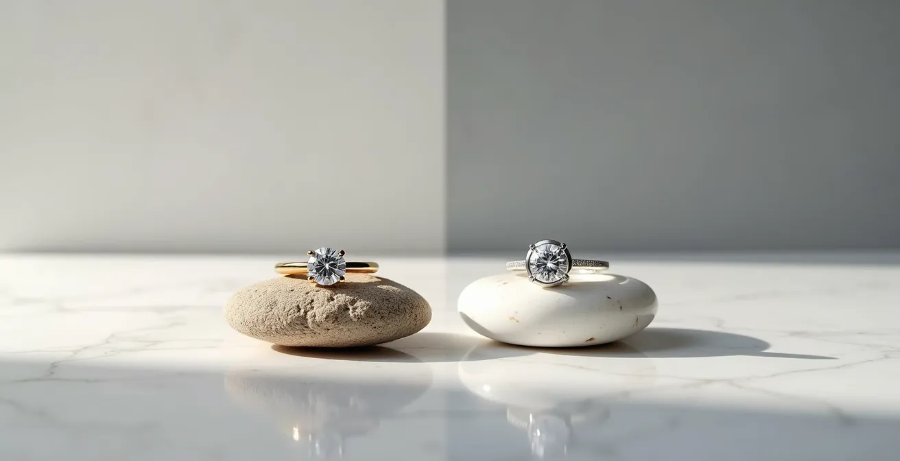 Detailvergleich zwischen Krappen- und Zargenfassung bei Diamantringen