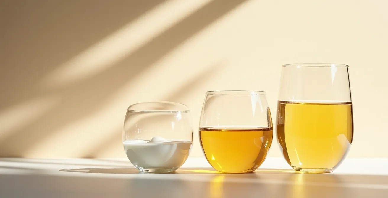 Dreistufige Haarpflege-Produkte in transparenter Schichtung, die die LCO-Methode symbolisieren.