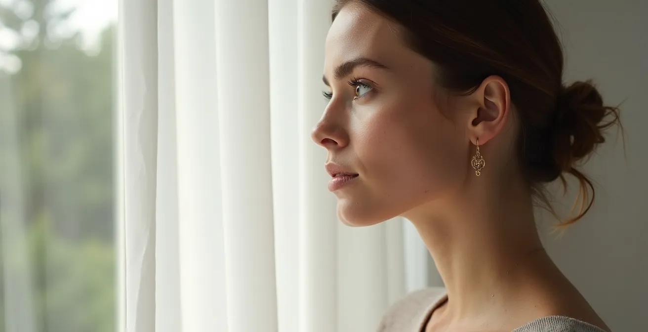 Natürliches Gesicht mit sichtbaren Poren und Sommersprossen im weichen Licht