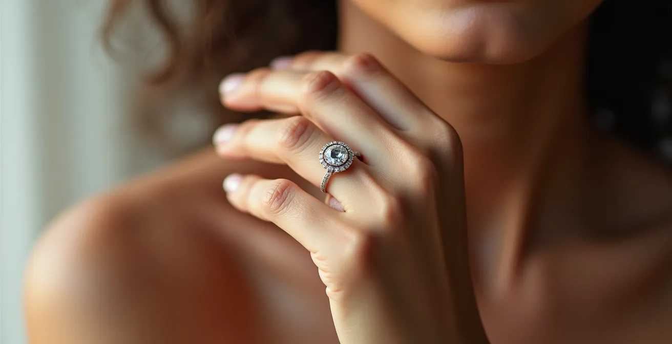 Nahaufnahme einer Hand mit Platinring zeigt gesunde Haut ohne Reaktionen