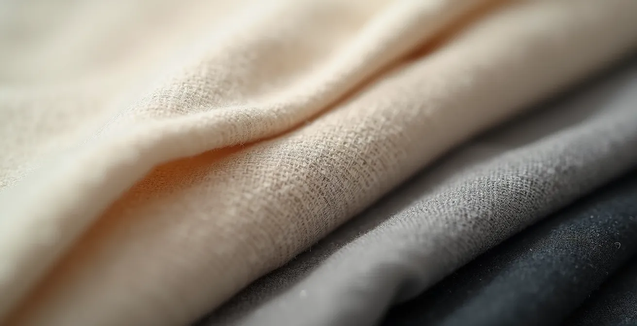 Makroaufnahme von sorgfältig gefalteten Kleidungsstücken in verschiedenen Texturen