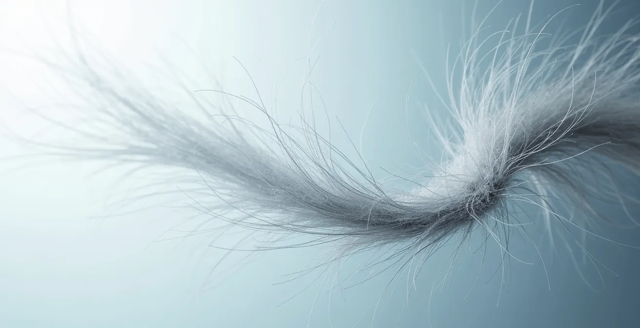 Makroaufnahme von elektrisch aufgeladenem Haar mit sichtbarer Textur