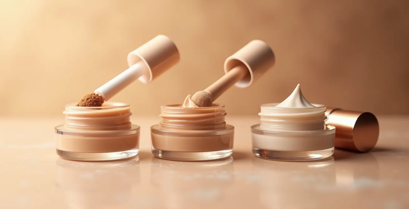 Makroaufnahme verschiedener Concealer-Texturen auf trockener Haut
